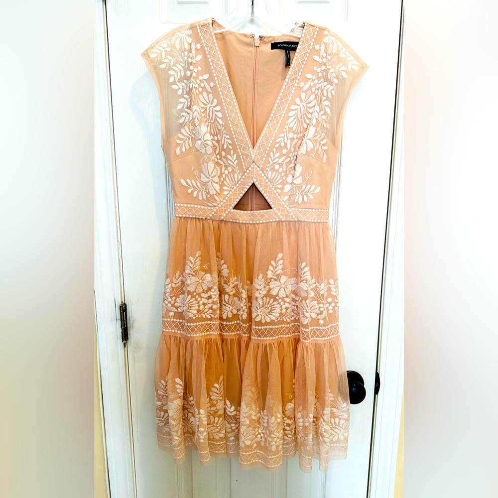 BCBG Maxazria wedding guest midi dress